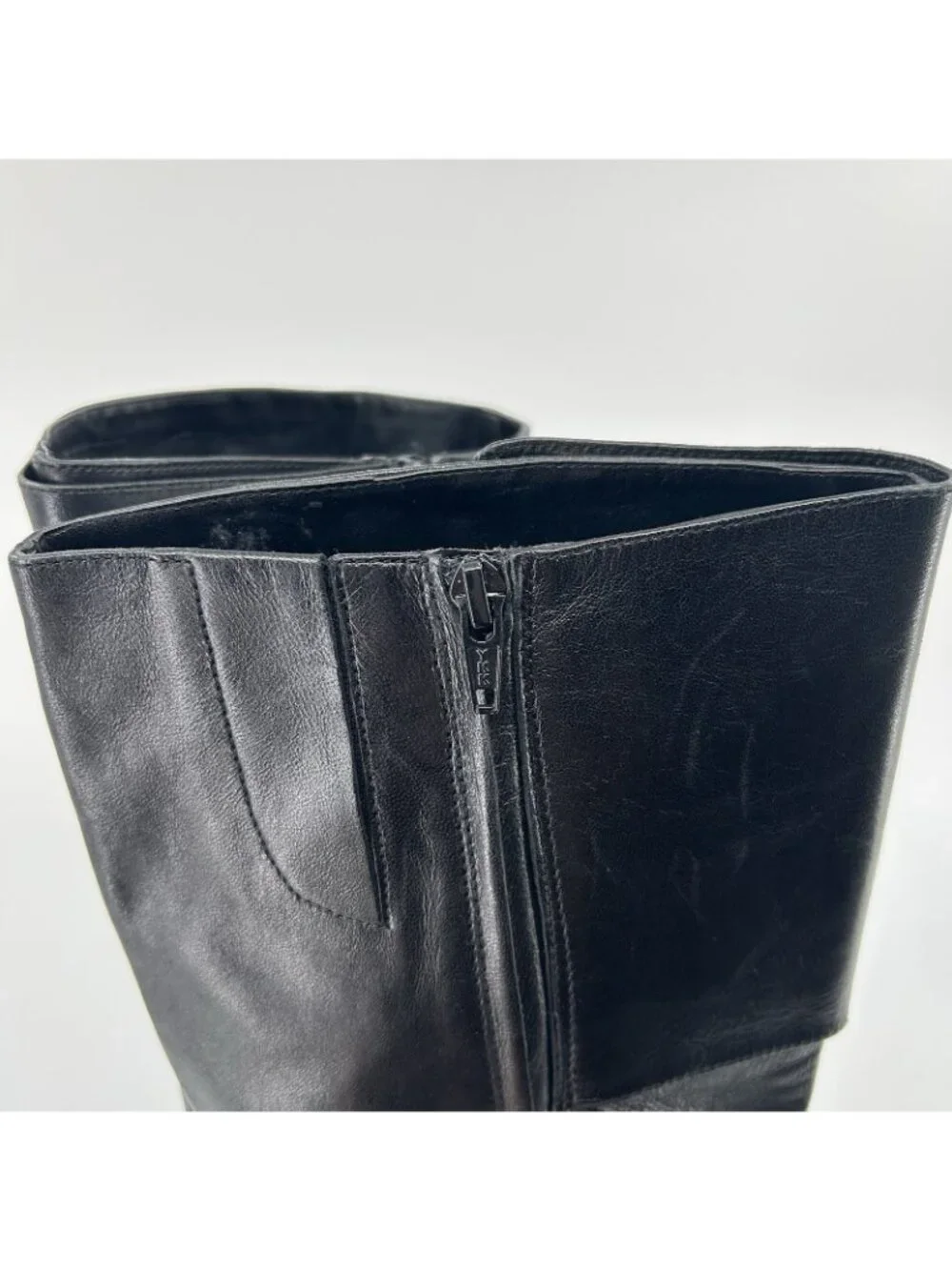 Ralph Lauren Jennison Boots 7.5B Leather Pointed Toe Stiletto Knee High Buckle